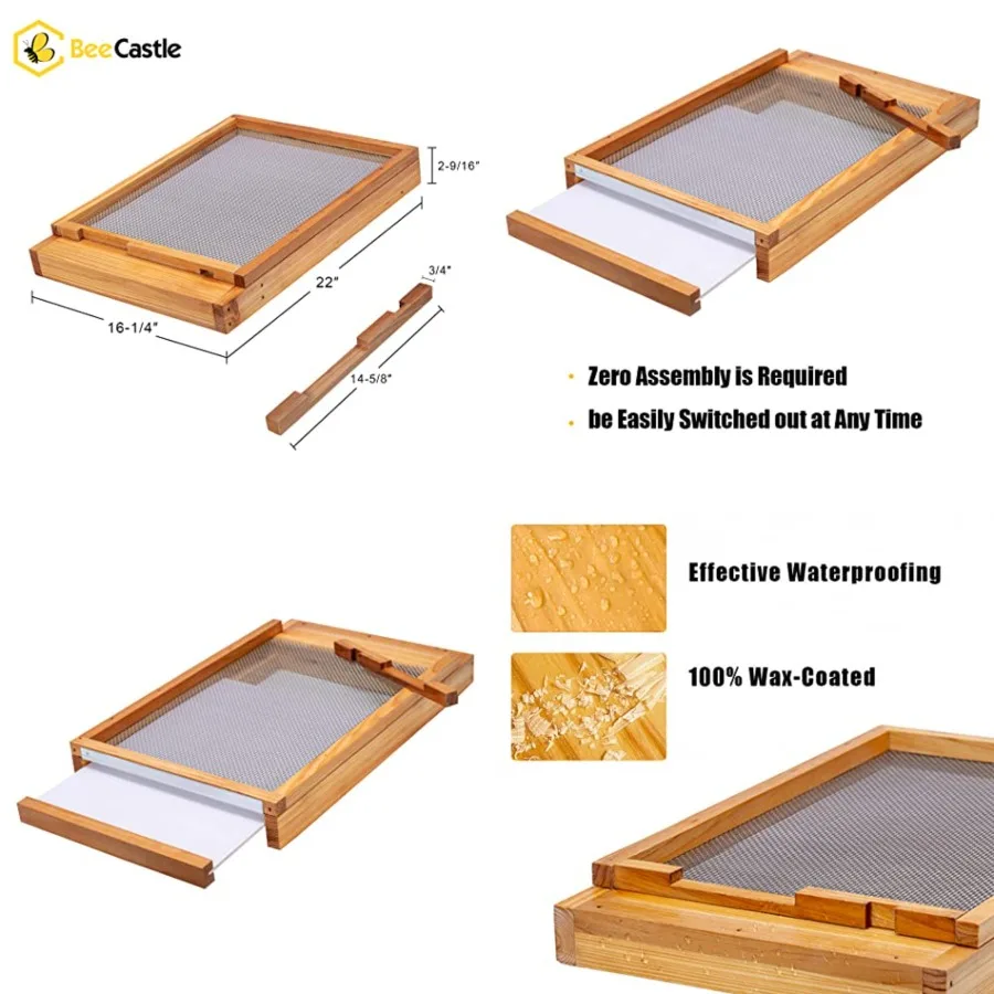 

BeeCastle Beehive Screened Bottom Board Dipped in Beeswax, Screened Bottom Board with Solid Wood