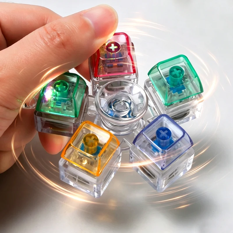 Rotatable Keyboard Fidget Fidget Spinner Keychain Mechanical Axis LED Light Crystal Clicker Stress Relief Sensory Therapy Finger