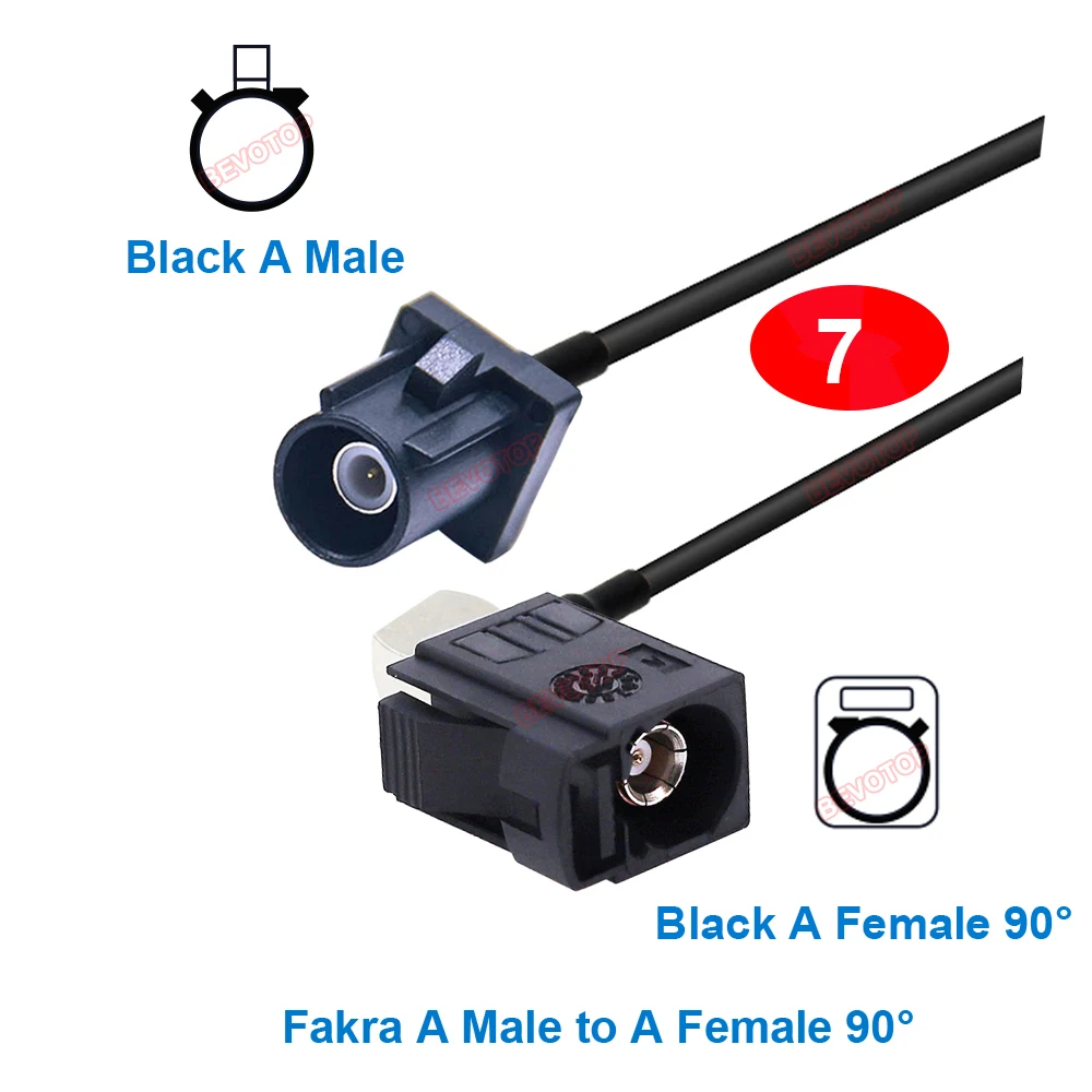 1PCS Black Fakra A Extension Cable Male & Female RG174 Jumper for DAB AM FM BEVOTOP Auto Cable 10CM~20M Customized