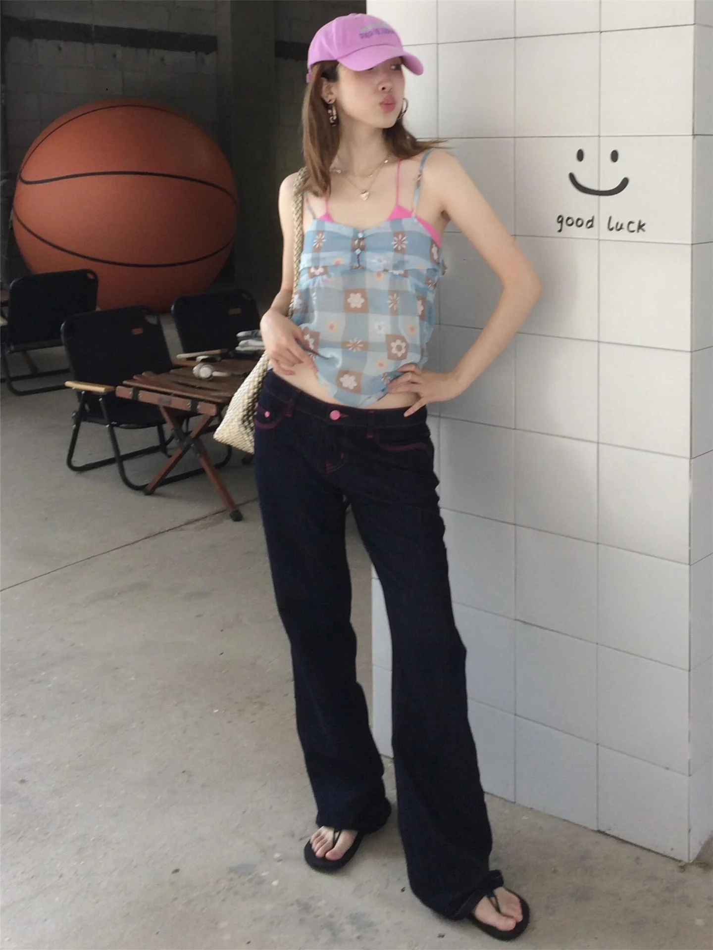 

American Street Style Low Waist Wide Leg Jeans Women's Loose Slimming Taller Extended Design Straight Leg Pants