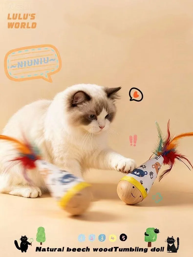 Cat Teaser Pet Toys Scratch-resistant Tumbler Feather Stimulates Hunting Instinct Auto-righting Cats Stable Indoor Alone Time
