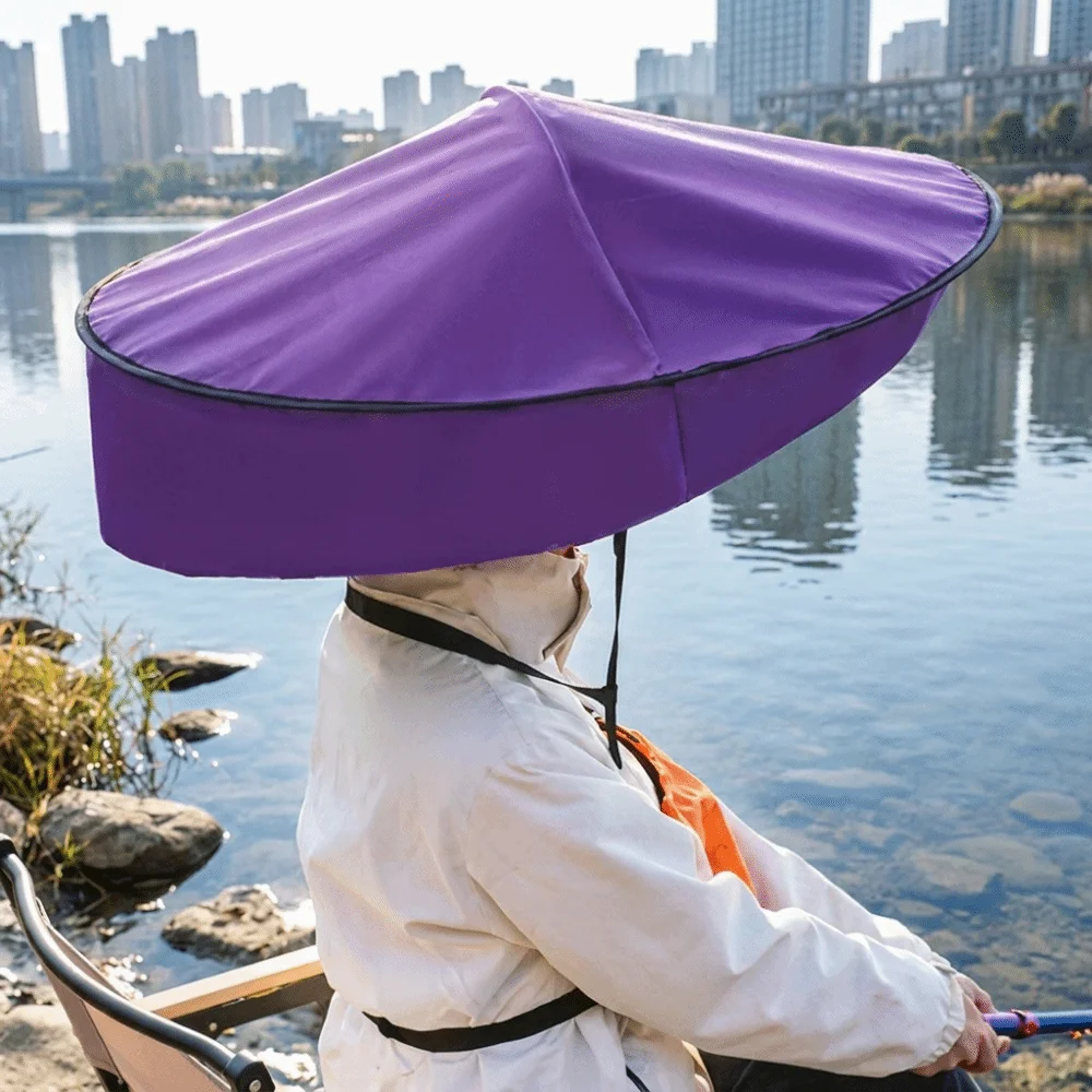 Practical Gift Nylon Hands Free Umbrella Hat Pongee UV Protection Sun Shade Cap Foldable Rainproof Head Mount Umbrella Cycling