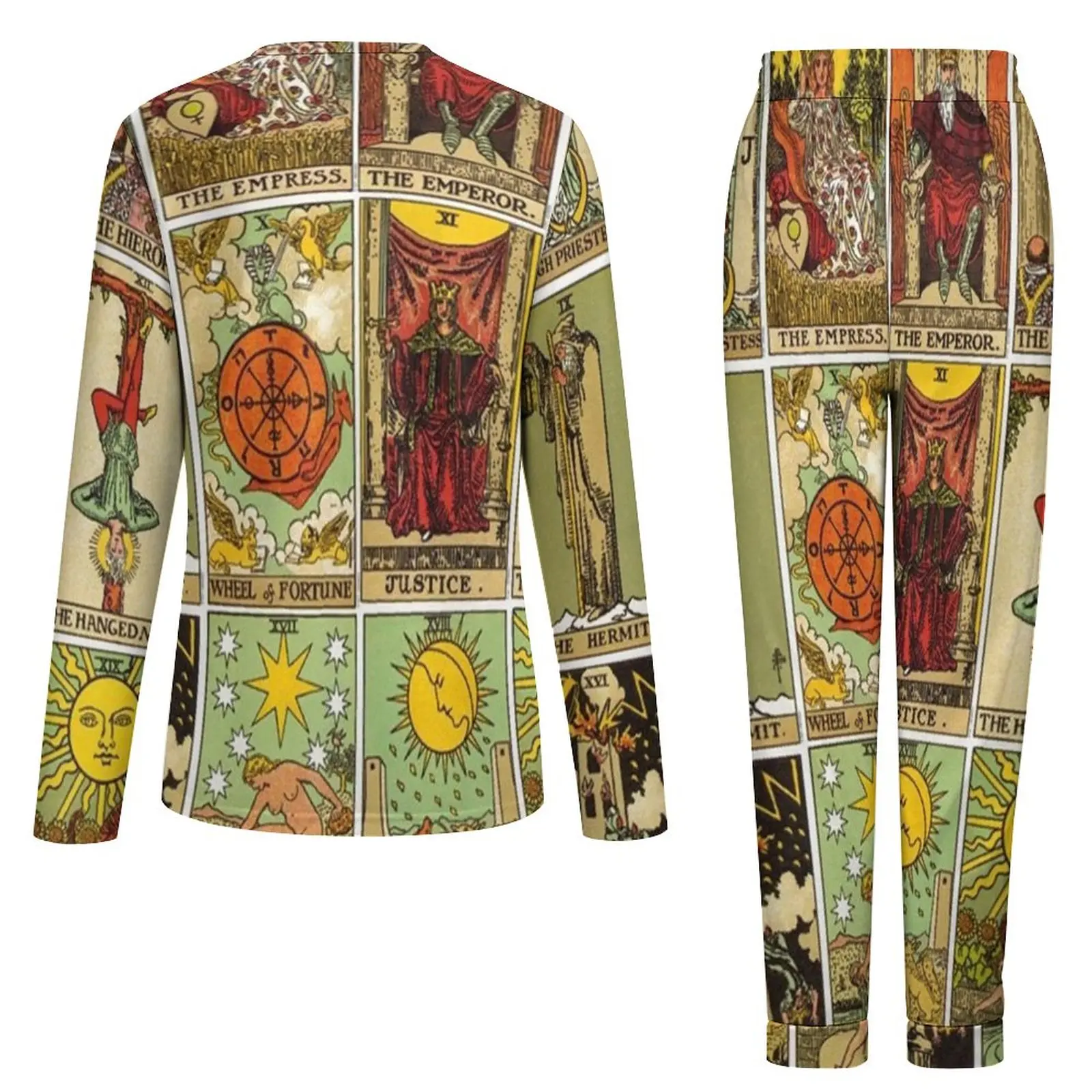 Arcana of Tarot Pajamas Women Vintage Patchwork Romantic Nightwear Autumn Two Piece Leisure Oversized Pajamas Set