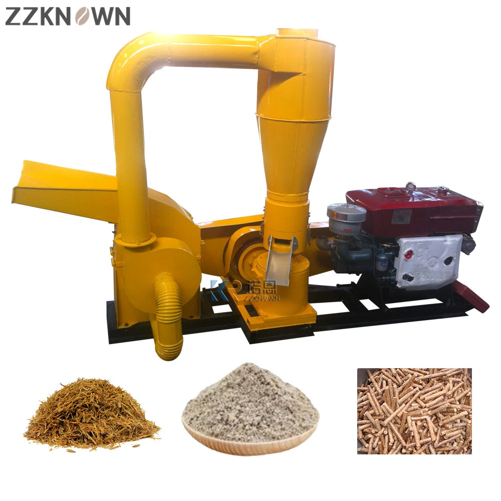 Automatic 100-150kg/h 22hp Diesel Combined Type Hammer Mill With Wood Pellet Press Pellet Making Machine Crusher