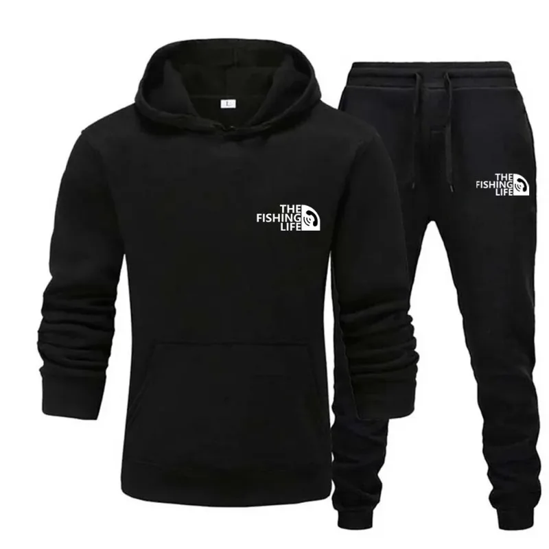 2026Men's Autumn and Winter Pattern Casual Two-Piece Set Hooded Sweatshirt and Pants with Pockets Regular Fit Outdoor Sport Suit