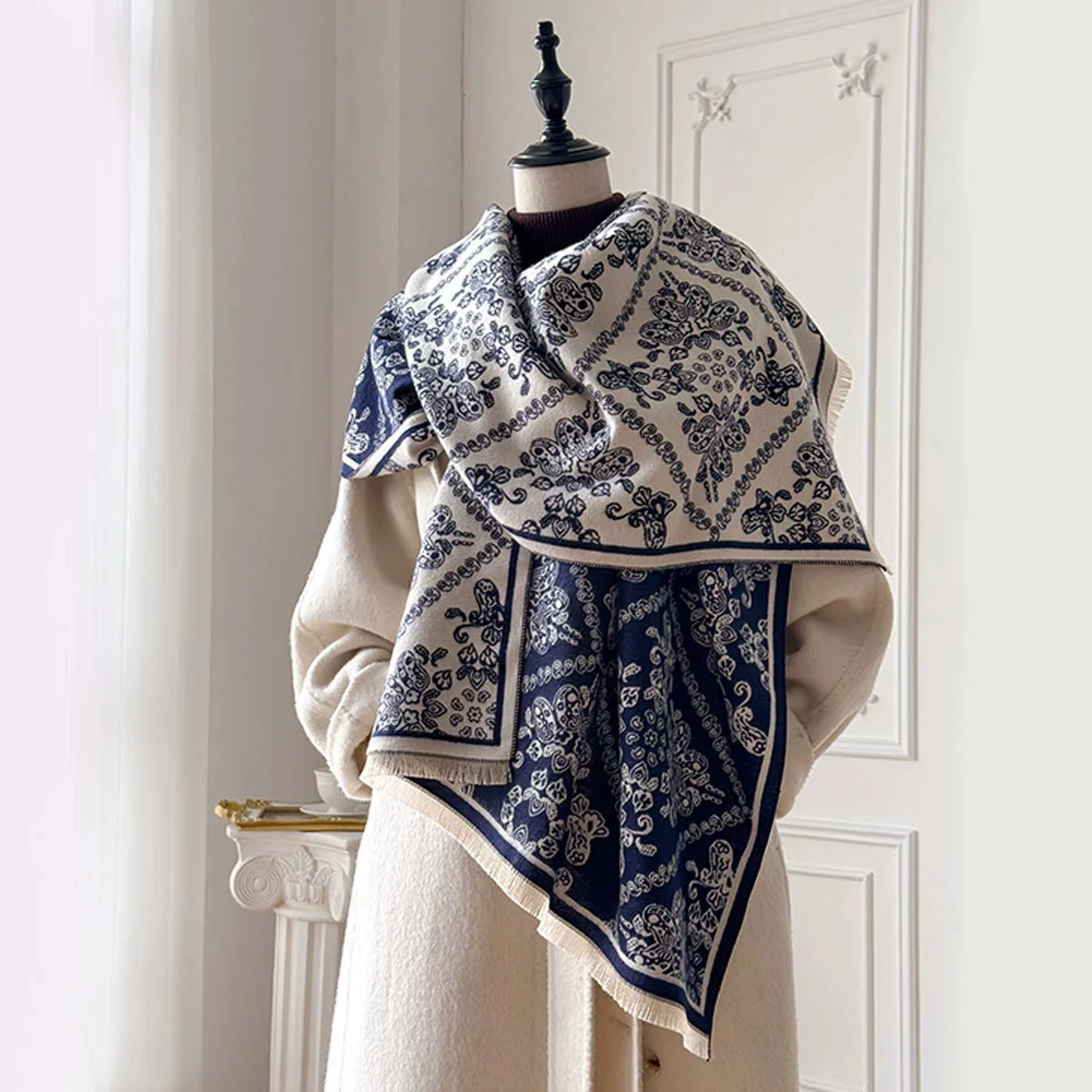 

Мягкая теплая шаль с имитацией кашемира и бахромой, женский жаккардовый шарф, осень-зима, холодостойкое ветрозащитное одеяло, одеяло Bufanda Poncho