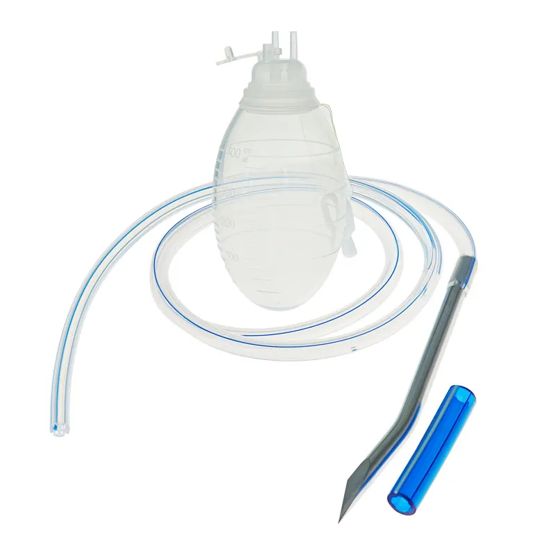 BamuCare 1PC Closed Wound Drainage System Silicone Reservoir and Round Fluted Drain with Trocar for Wound Drainage Surgical