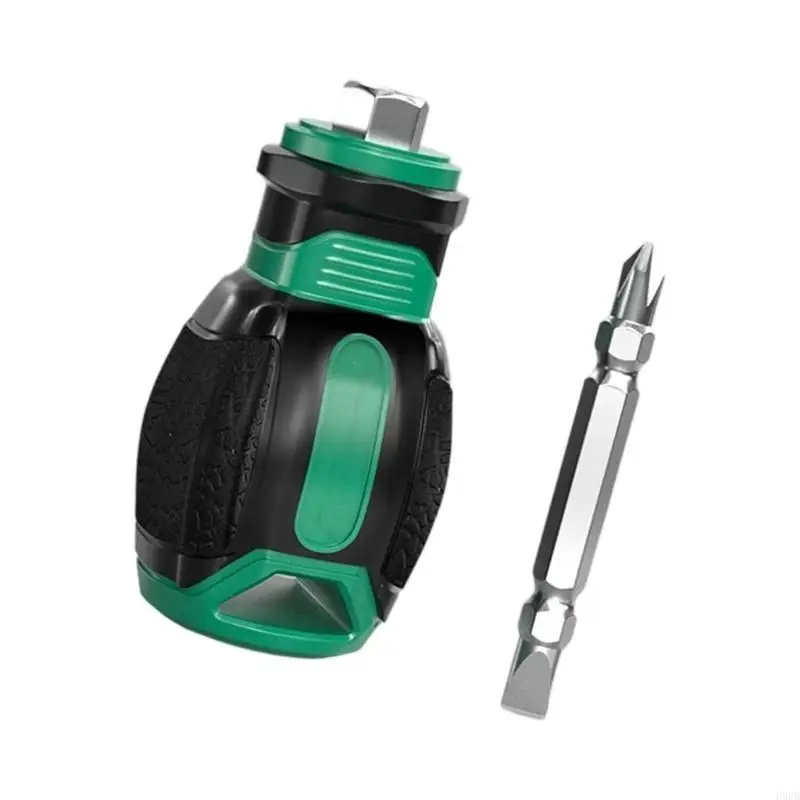 P9FB Mini Short Handle Screwdriver 2 In 1 Interchangeable Bits Retention Easy Storage