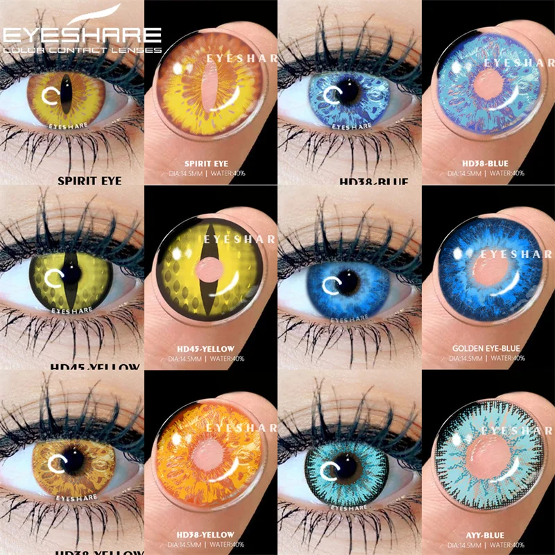 EYESHARE 1 Pair Halloween Colorful Contact Lenses Anime Cosplay Eye Lenses Multicolored Lenses Blue Eye Lenses Yellow Lenses