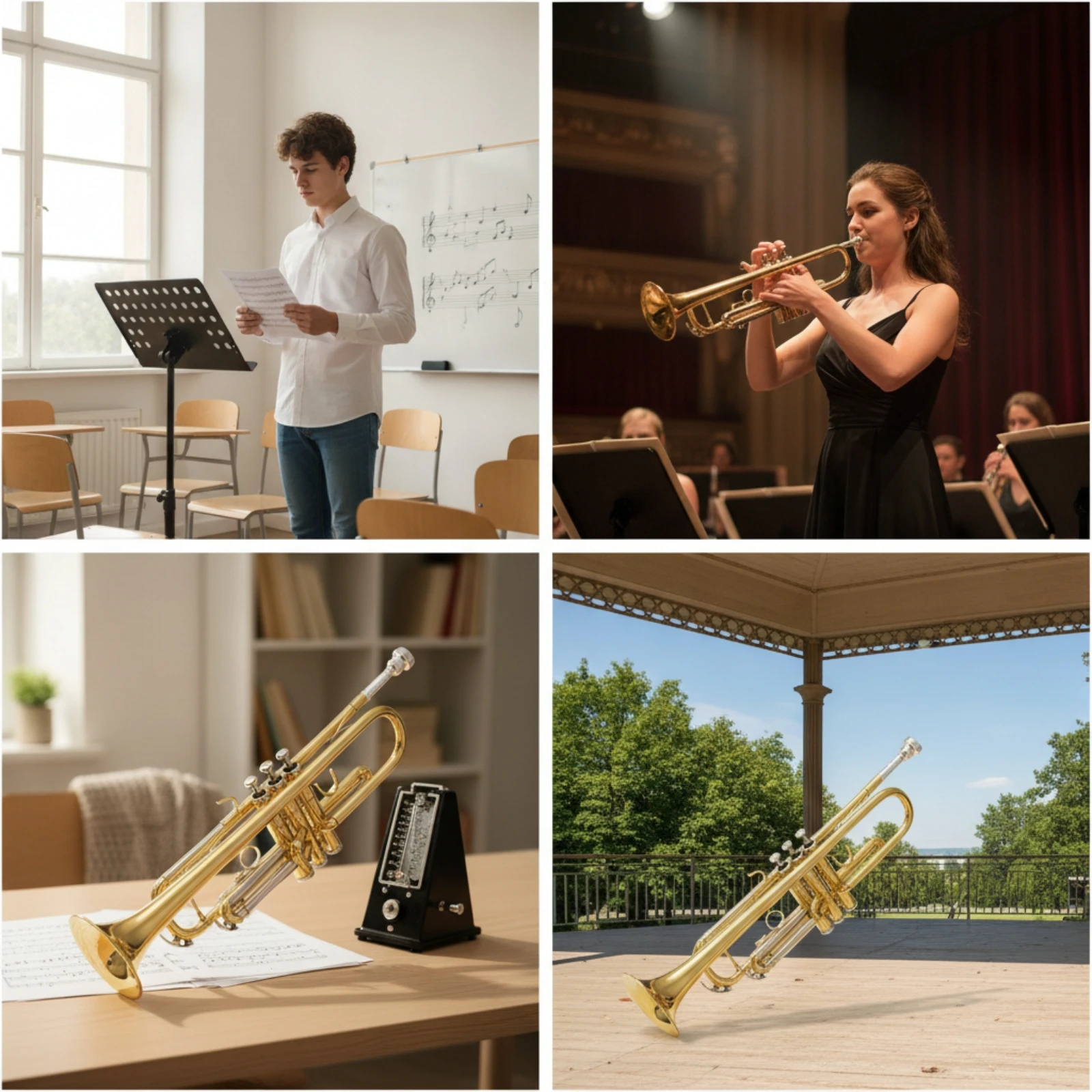B-Flat Trumpet Polished B Flat Trumpet Brass Instrument Projecting Portable for Beginners, Practice, School Bands