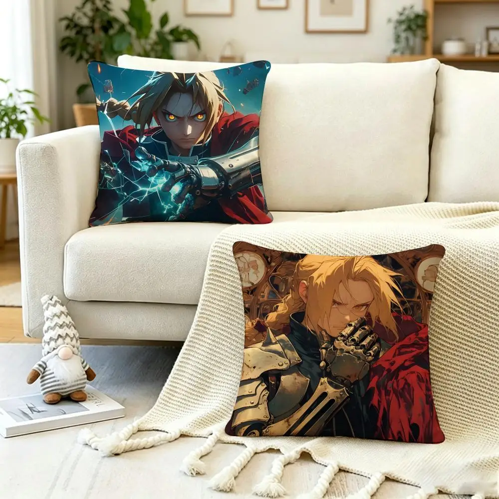 Anime Poster F-Fullmetal A-Alche Cushion Cover Anti-dustmite Pillowcase Invisible zipper silky short plush Sofa cushion cover