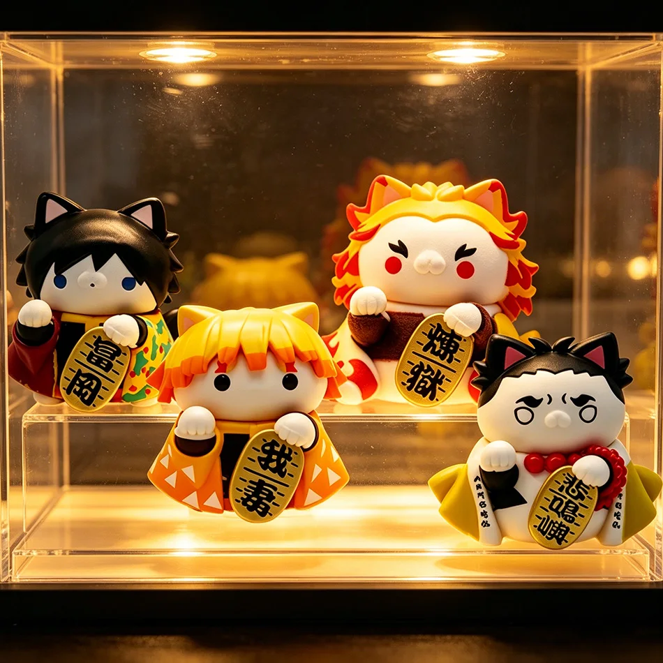 

8pcs/set 6cm Demon Slayer Tanjirou Kamado Cat Series Exquisite and Cute Q-Version Handmade Ornament Blind box Kid Birthday Gifts
