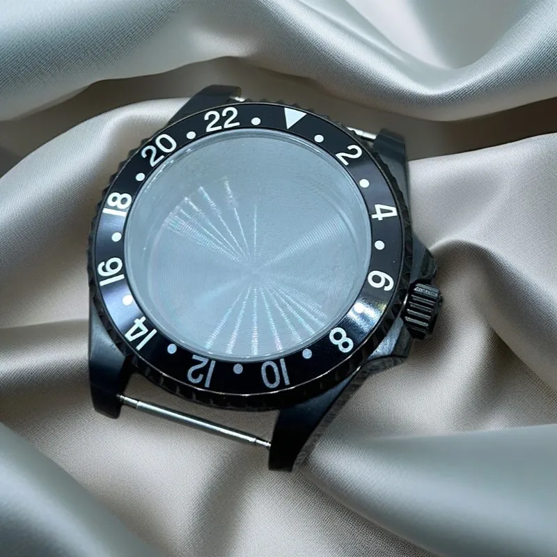 Black 40MM GMT Watch Case with New Design Ceramic Insert - Suitable for NH34 NH35 NH36 NH38 Movement and Solid Bottom Cover in B
