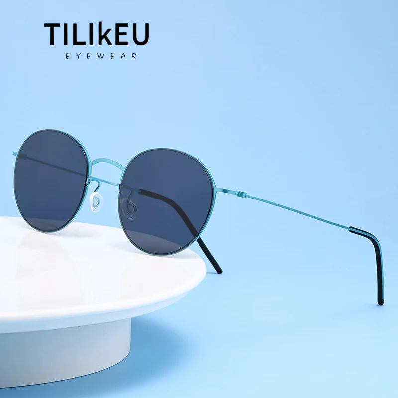 

Summer New Outdoor Sunscreen Anti-UV Pure Titanium Glasses Frame Sunglasses Retro Round Large Frame Screwless Denmark Brand 2025