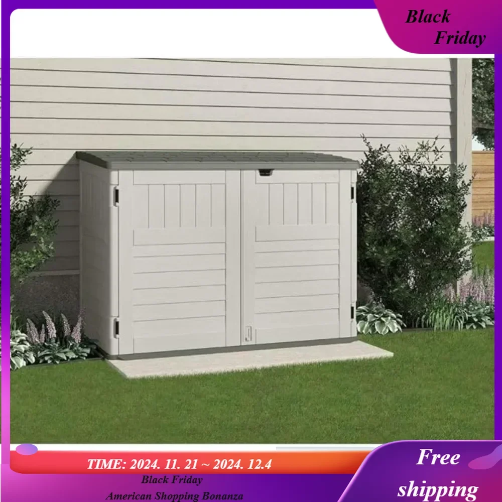 5.9 ft. x 3.7 ft Horizontal Stow-Away Storage Shed - Natural Wood-like Outdoor Storage for Trash Cans and Yard Tools