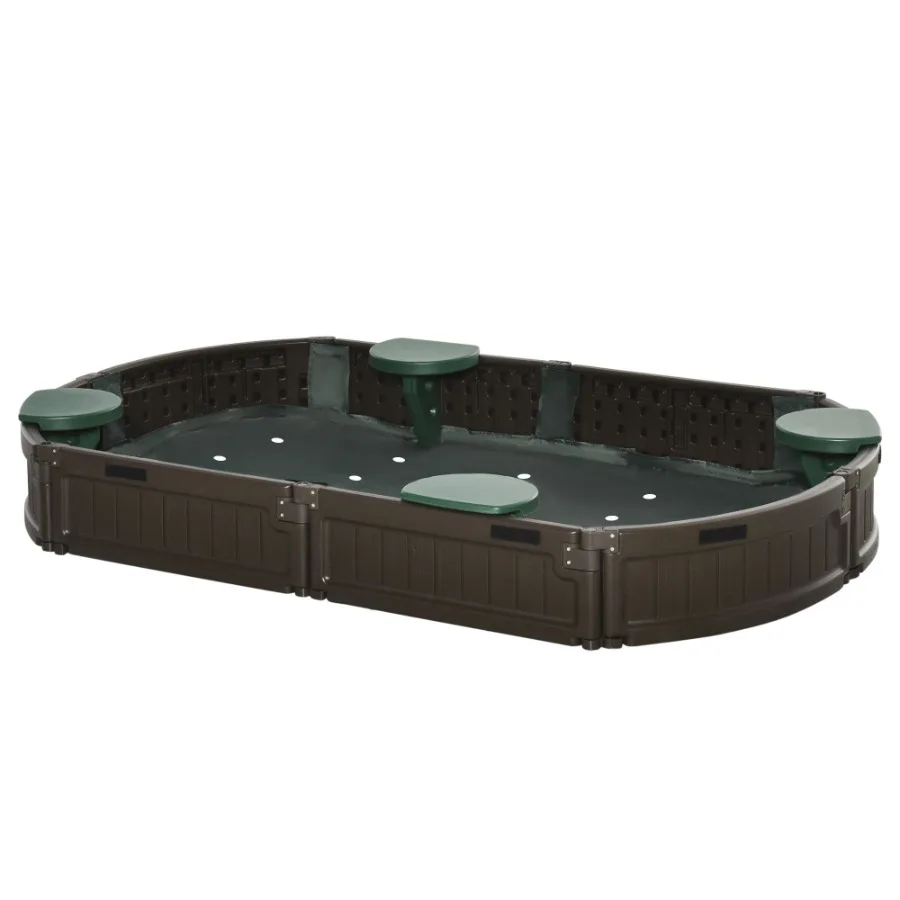 Outdoor Sandbox with Cover Garden Bed Easy Assembly 's Oval Sandbox for Backyard Brown 72 x 41.25 x 8.75