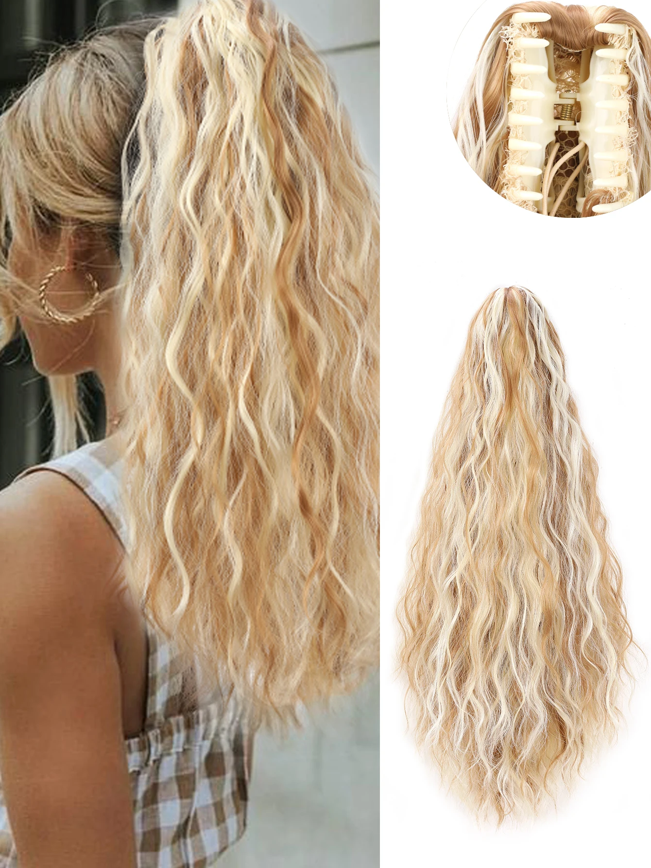 Claw Clip Ponytail Extension 26 Inch Long Wavy Pony Tails Hair Extensions Fluffy Natural Looking Synthetic Clip in Ponytail Hair