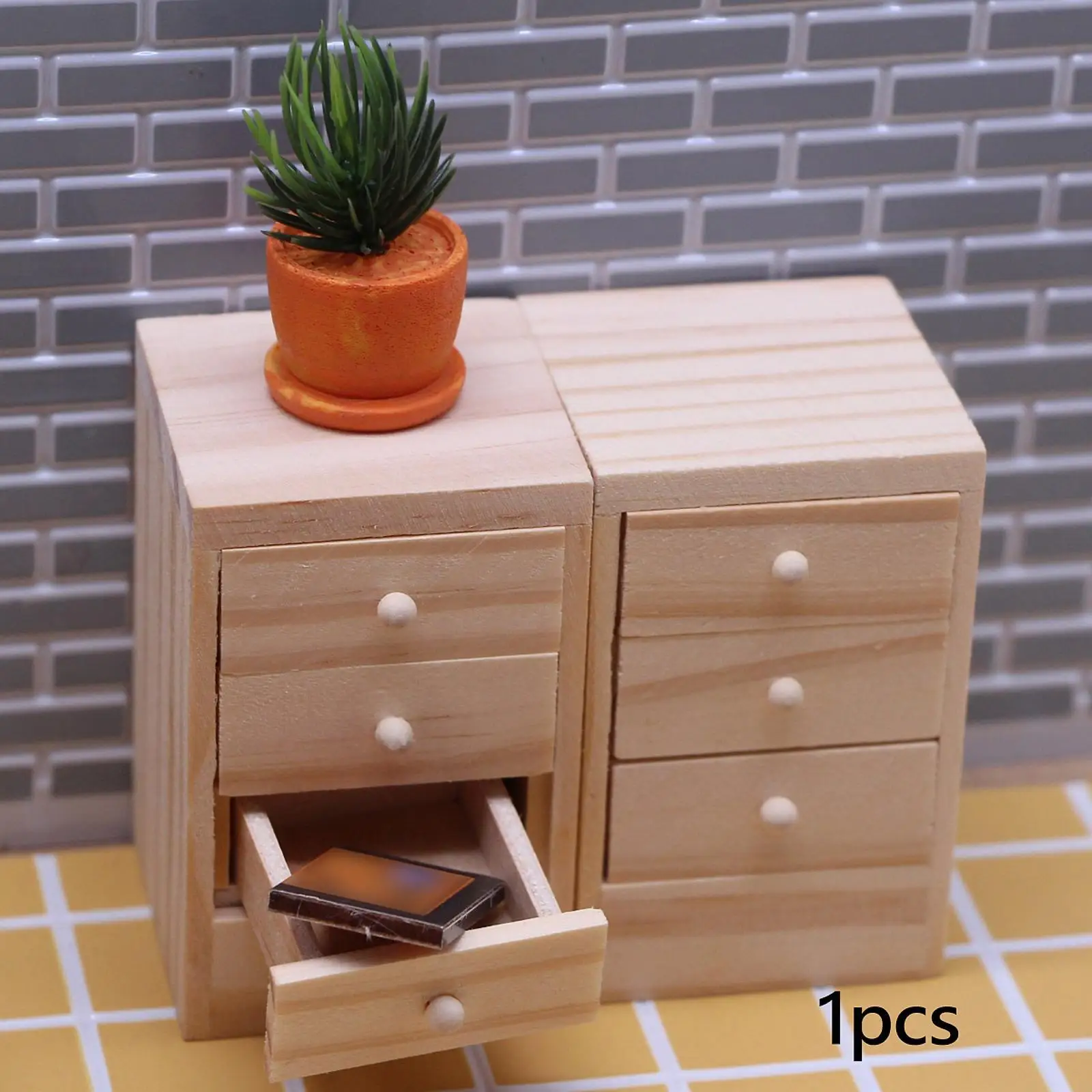 1/12 Scale Dollhouse Night Stand,Miniature Bedroom Drawer Cabinet Scene Toy,Mini Handmade Dollhouse Furnishings for Dollhouse