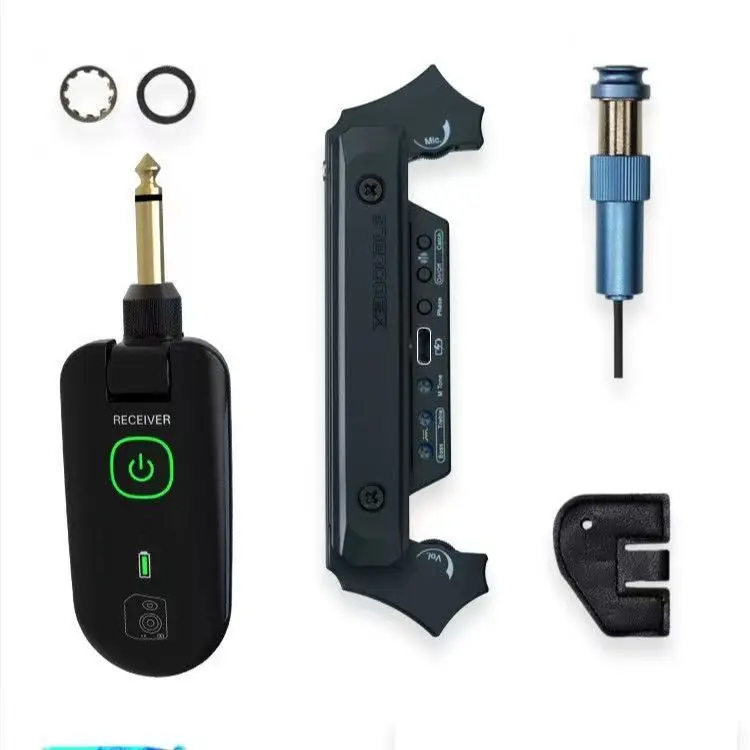 Black Wireless Acoustic Guitar Pickup X2 USB Charging Strap Stage Performance Free Punch Technology Bass Application