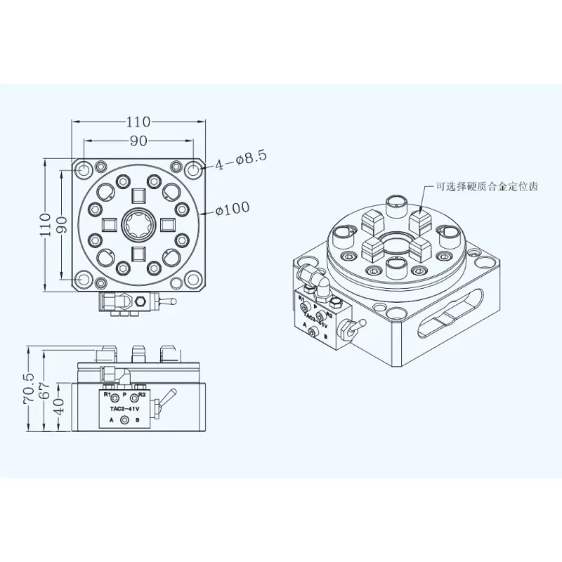 CNC 정밀 공압 작업 고정 척 A100T
