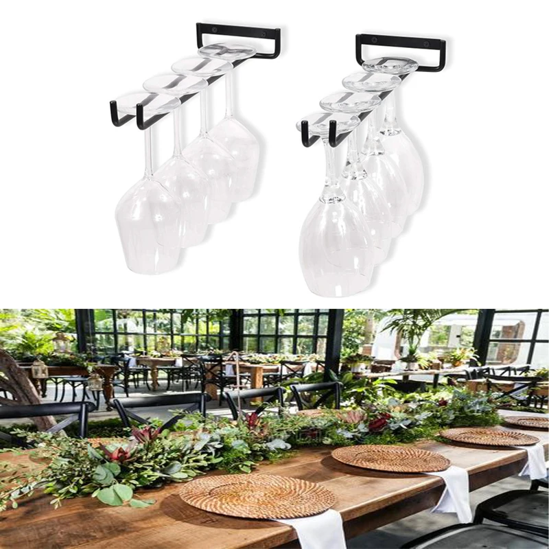 1Pc 30cm Iron Wine Glass Rack Holder Wall Mounted Stemware Hanging Rack Bar Hanger Shelf Black Color 11.8in