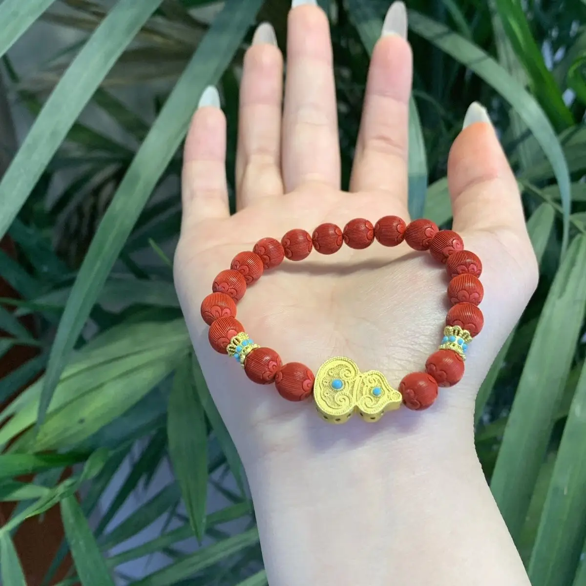 

High content cinnabar palace style best friend silver silk velvet bead bracelet for transportation, jewelry gift giving