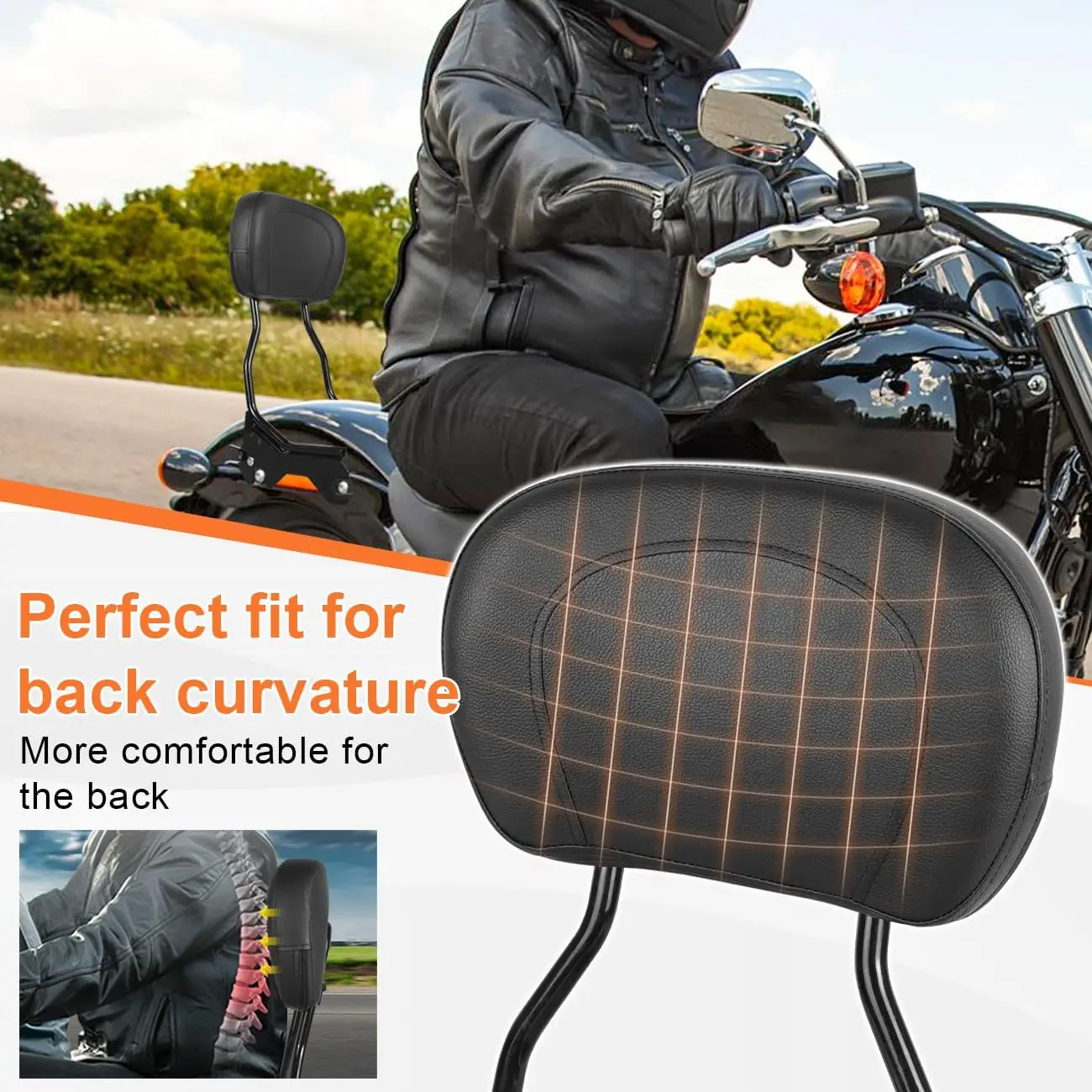 Motorcycle Rear Passenger Backrest Sissy Bar with Docking Hardware, Compatible with Select Cruiser Models