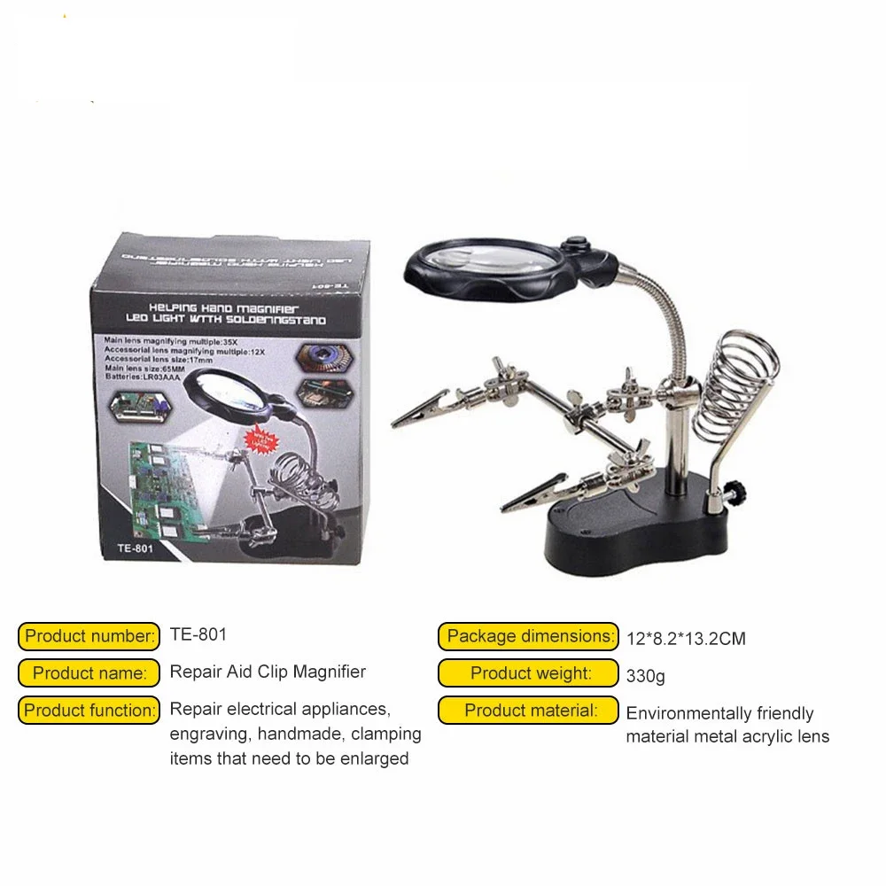 Helpende Handen Soldeerstation 3.5X 12X Vergrootglas LED Verlichte Vergrootglas met Extra Clips Alligator Klem Reparatie Tool