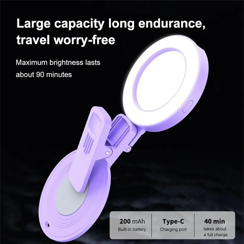 B24B Rotatable Ring Light LED Phone Light Rechargeable Selfie Mirror High Quality White