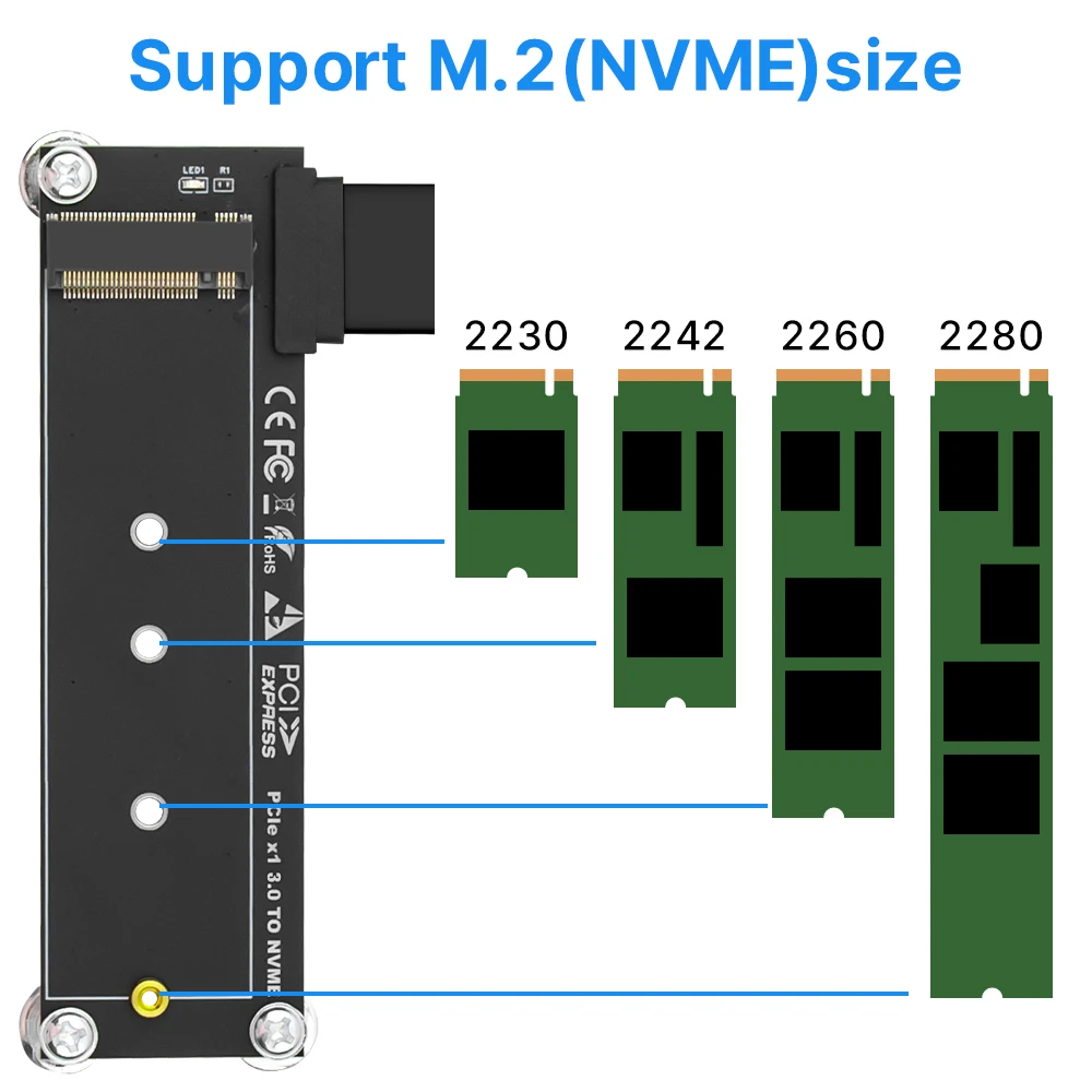 PCI-E 3.0 X1 to M.2 NVMe SSD Riser Card 10CM Extension Adapter Cable M Key NVMe/ NGFF SSD Support Compatible with Desktop PC