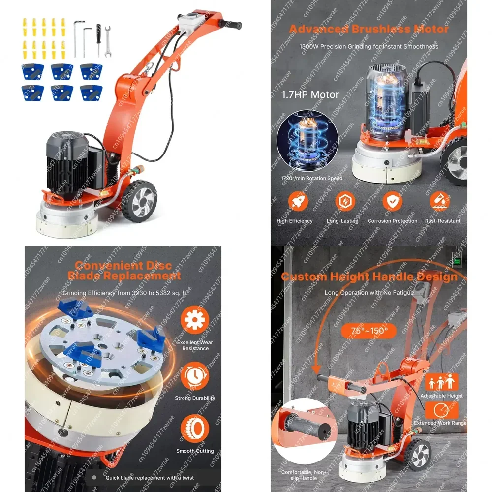 Electric Concrete Floor Grinder Diamond Alloy Blade 1720 RPM Brushless Copper Motor Industrial Use For Granite Concrete