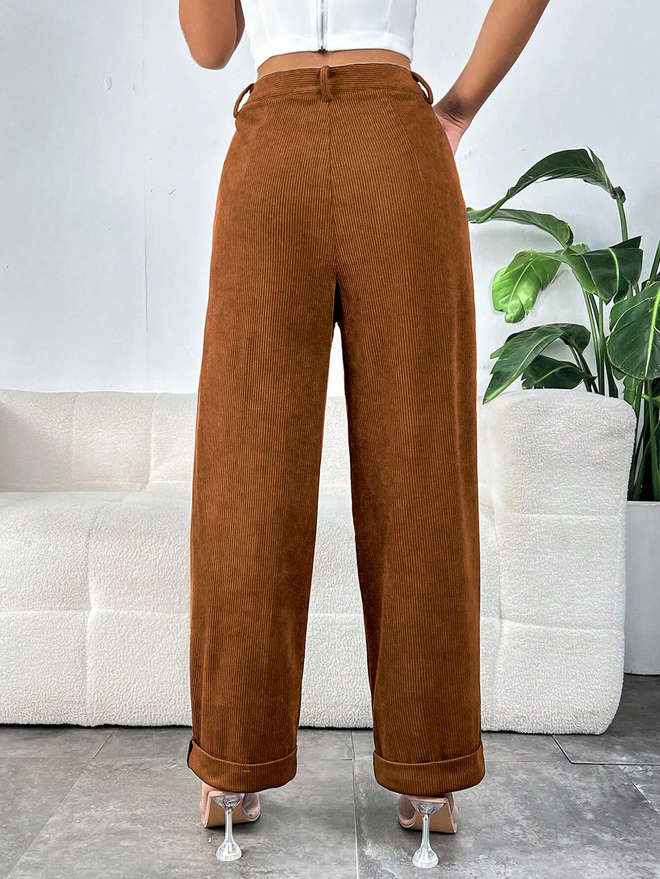 BKLD Solid Color 2025 New Autumn Women Clothing High Waisted Trousers Pocket Corduroy Casual Temperament Straight Leg Pants