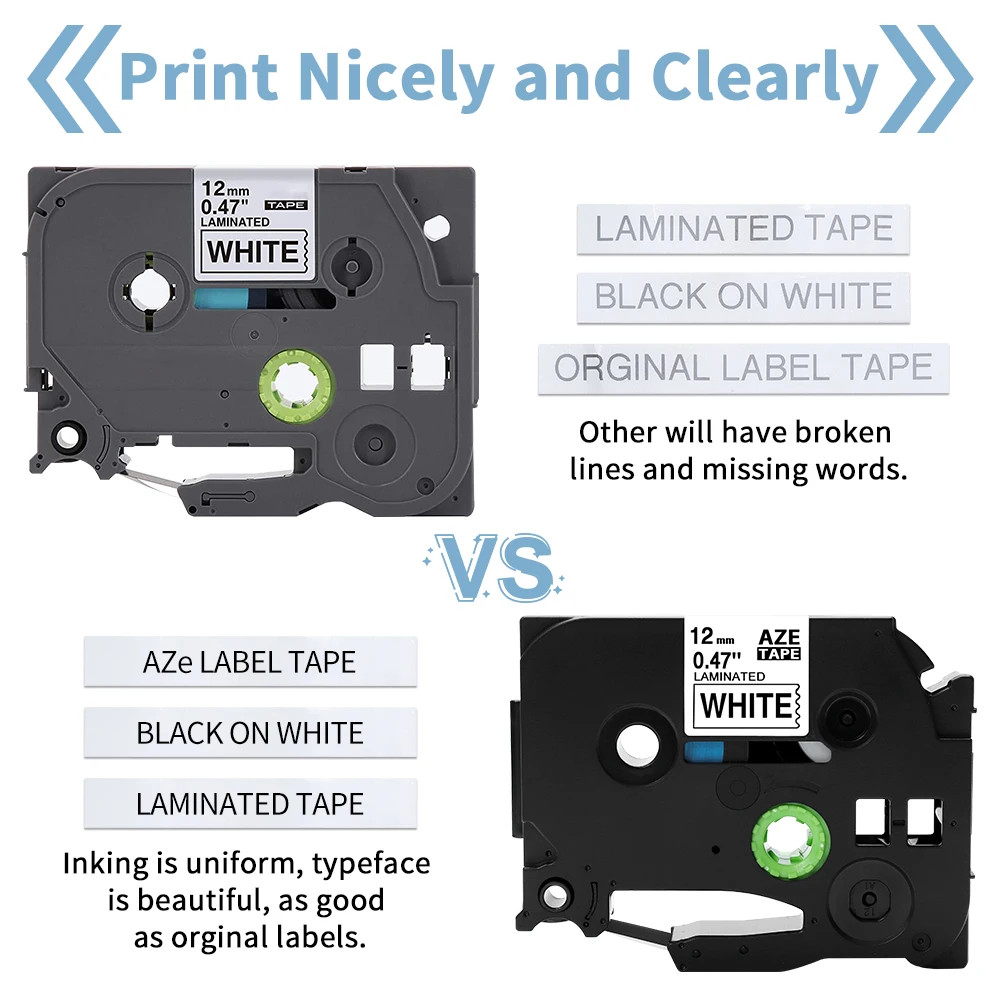 Label Tape for Brother Label Tape 6mm 9mm 12mm 18mm for P-touch Label Maker H110 H200 P710BT Laminated Adhesive Ribbon