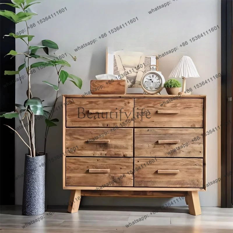 log hexatron wabi-sabi style old pine vintage storage console table decoration sideboard