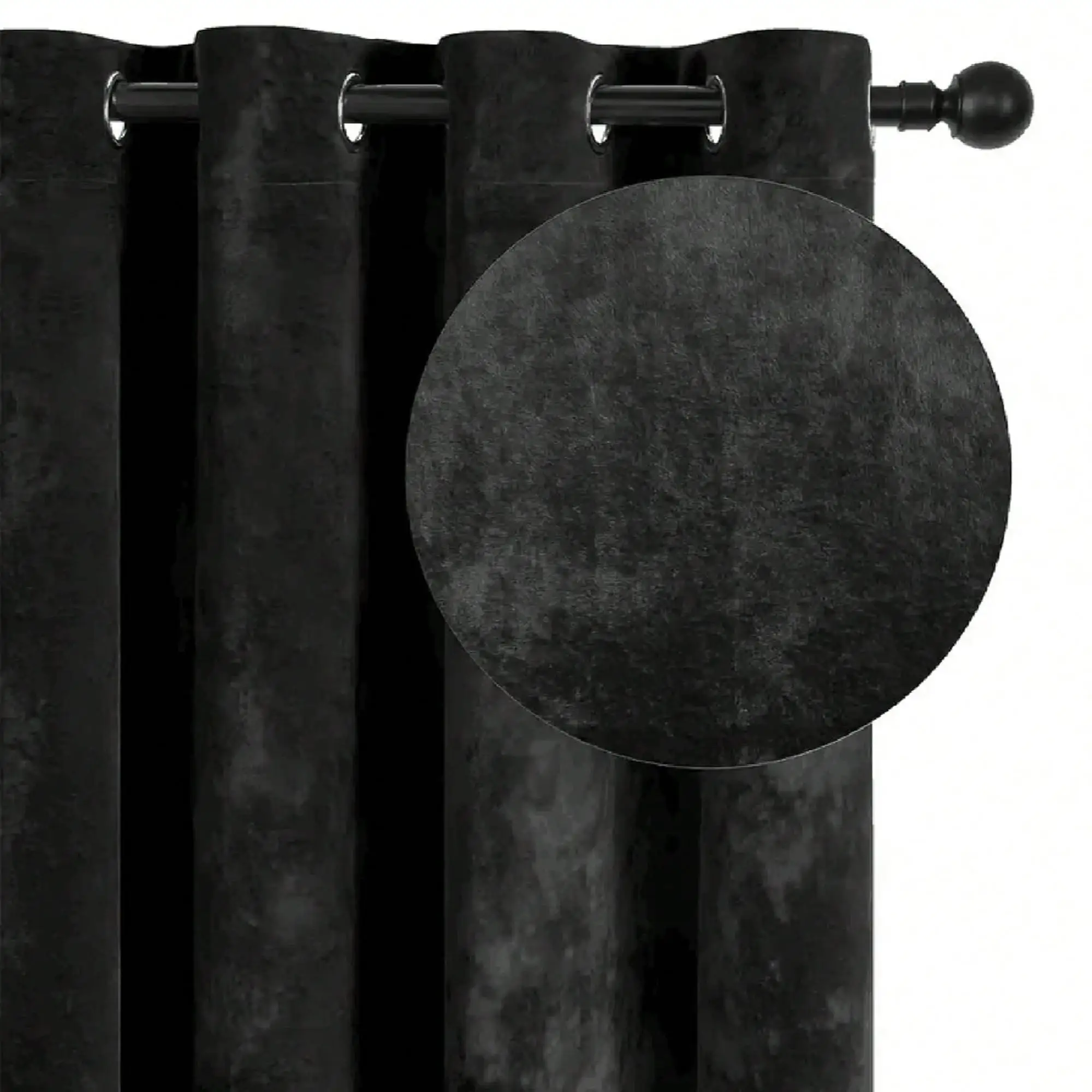 1pc Black Velvet Blackout Curtain Light Blocking, UV Protection, Heat Insulation, Thick Drapes for Living Room, Bedroom,office
