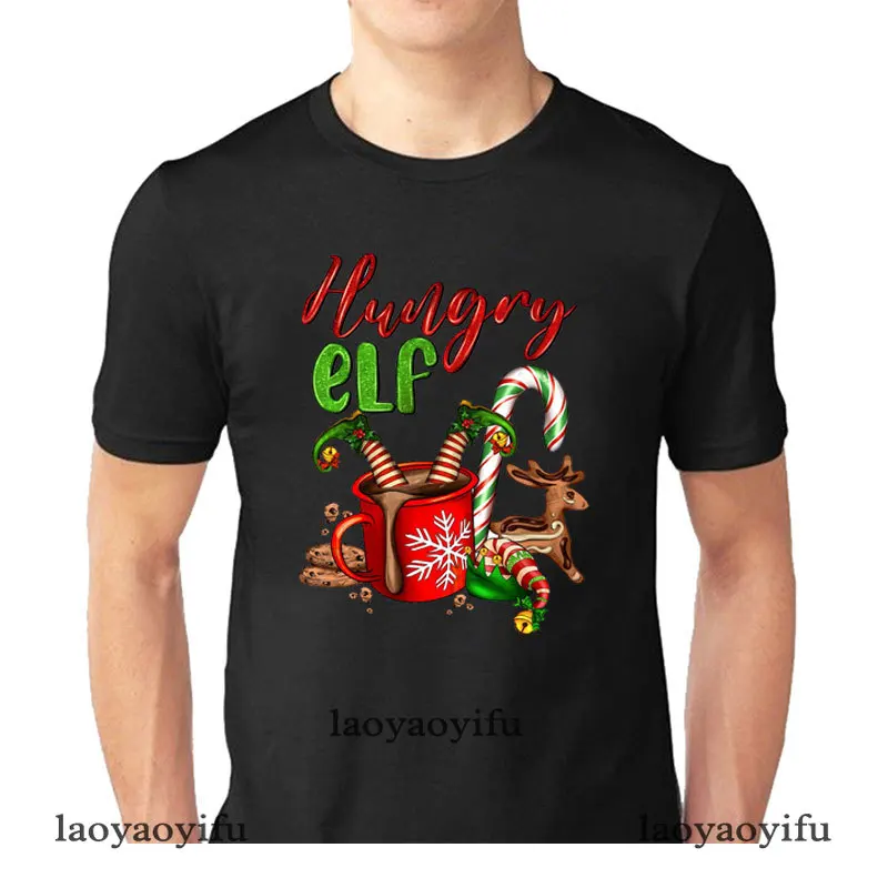 Funny Hunger Elf Shirt Christmas Family Elf Costume T Shrit Christmas Hot Sale O-neck Printing Tshirt Man Women Short-sleev Tees