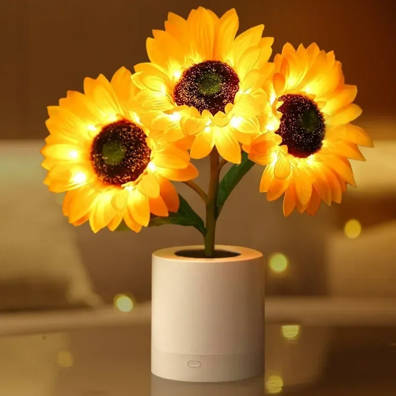 Sunflower LED Night Light USB Rechargeable Room Bedroom Bedhead Decorative Atmosphere Light Birthday Gift Table Light Gift Girl