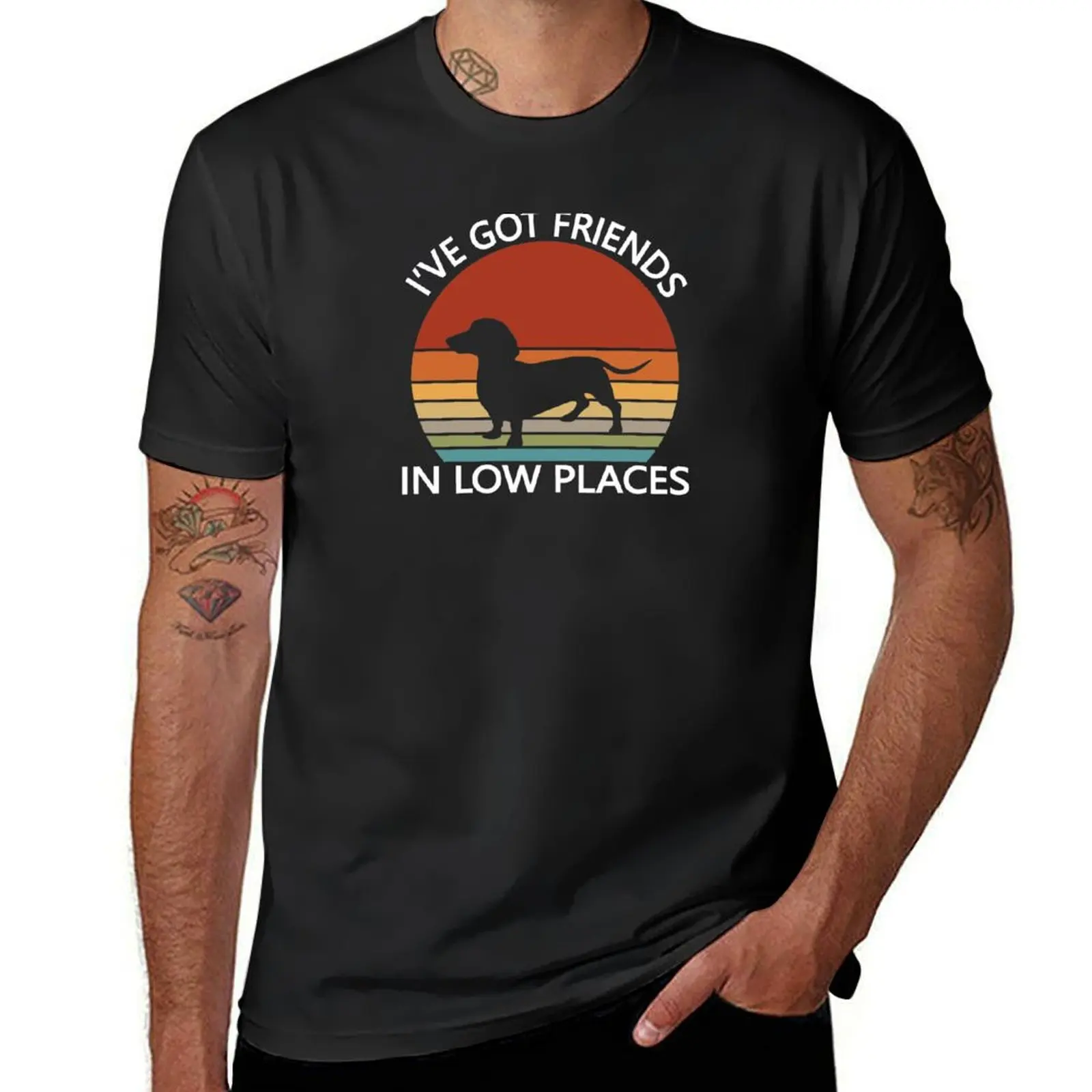 i've got friends in low places funny dog lovers i love dogs wiener dog low dogs T-Shirt shirts graphic tees men t shirts