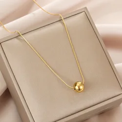 Minimalist Round Bead Pendant Necklace for Women Stainless Steel Clavicle Choker Long Chain Fashion Jewelry Statement Girl Gift