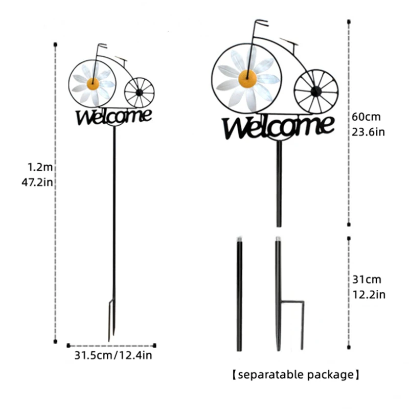 Imagem -05 - Metal Vento Spinner 3d Moinho de Vento Kinetic Bem-vindo Sinal Estacas Decoração Porta da Frente Bike Stand Artesanato Jardim Jardim Jardim