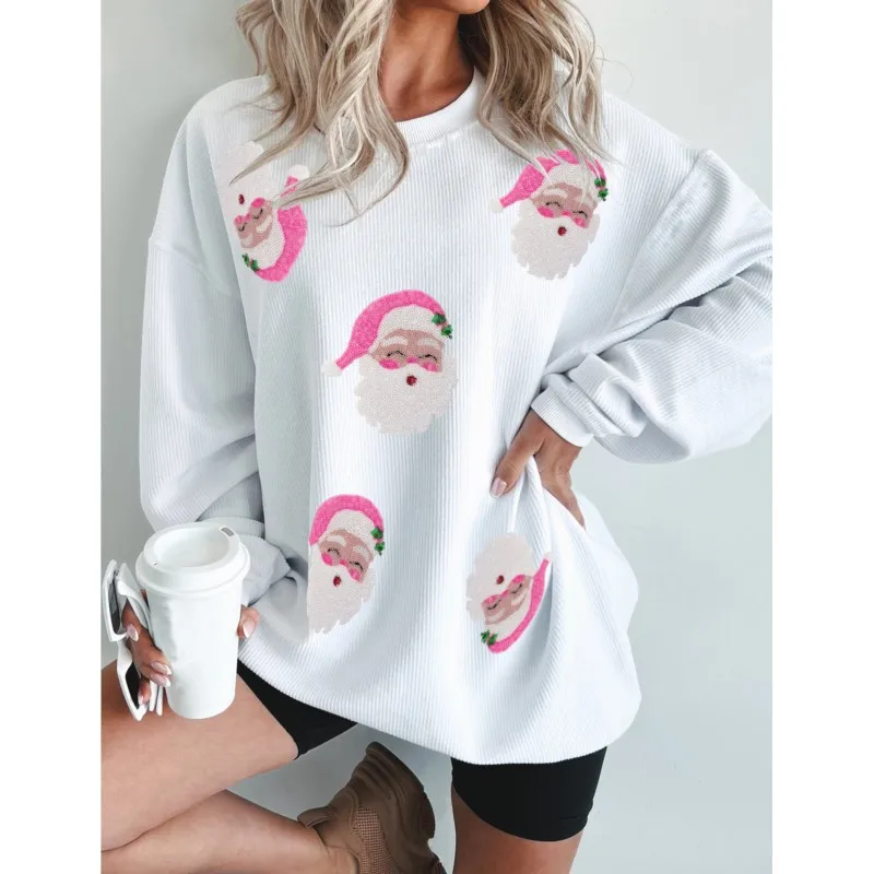 2025 Autumn Glitter Patchwork Cute Santa Claus Sweatshirt Long Sleeve Loose Casual New In Hoodies & Sweatshirts Y2k Hoodie
