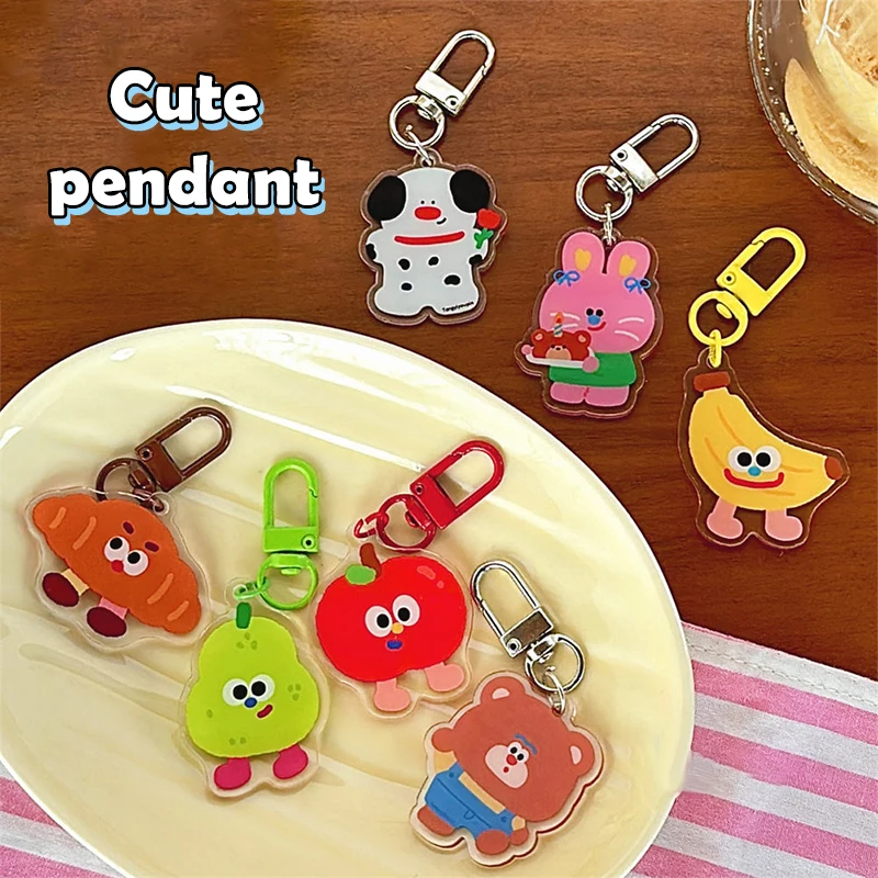 Cartoon Fruit Bread Animal Keychain Cute Acrylic Keyring Girly Lovely Backpack Pendant Car Key Holder Couple Gifts