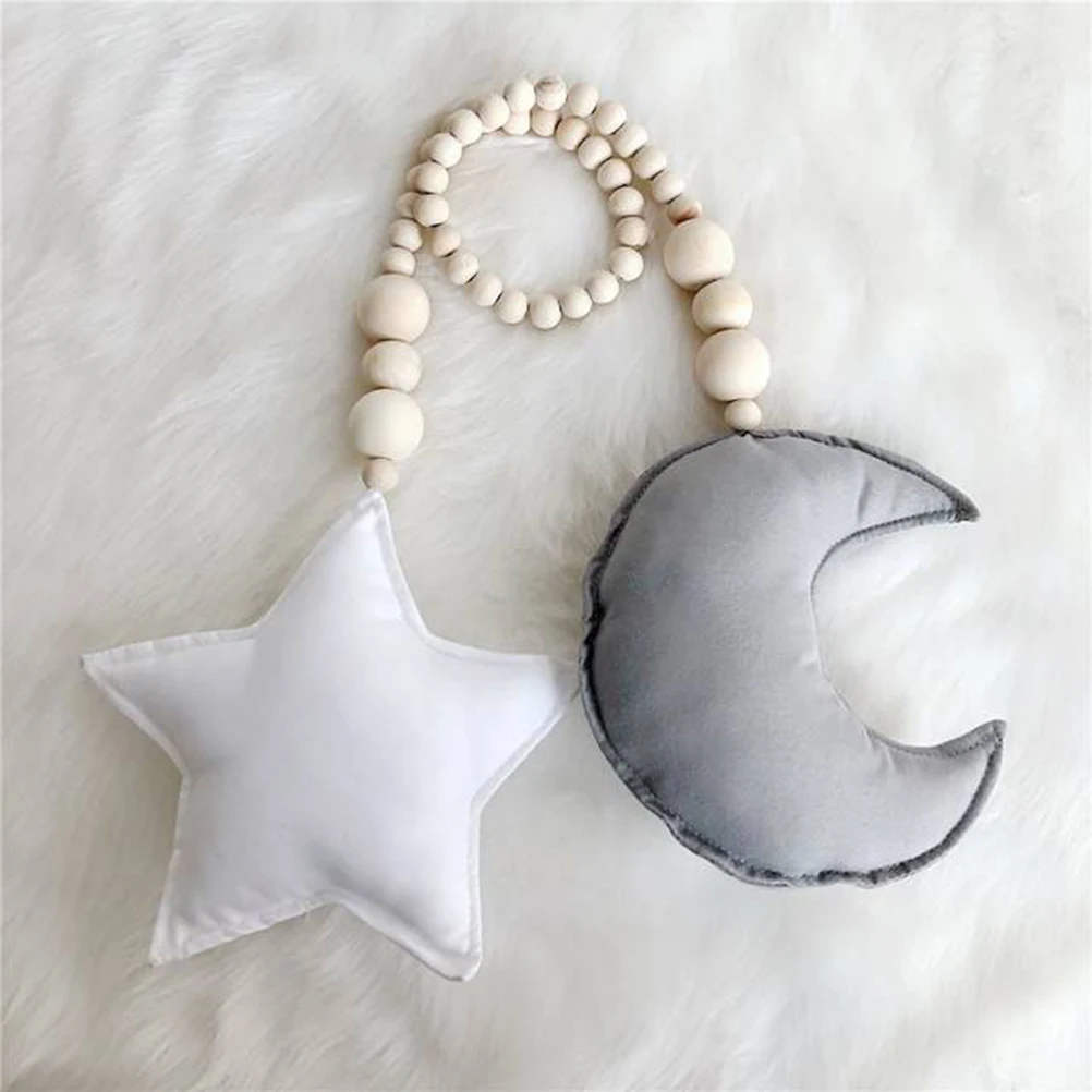 Лунная звезда, деревянные бусины, подвесной орнамент, белая детская комната, детская кроватка, декор для игровой палатки, подвесной орнамент для кроватки
