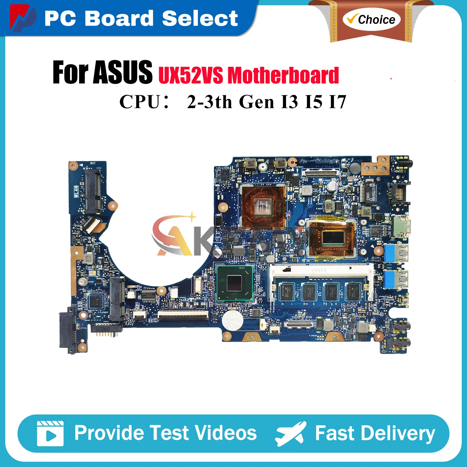 

UX52VS Laptop Motherboard For ASUS ZenBook UX52V UX52VS Notebook Mainboard With I3 I5 I7 CPU 100% tests OK fast shipping stk