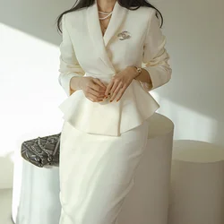 Casual Suit Fashion Commuting Spring V-Neck Chic Luxury Elegant Women's Formal Professional Suit Jacket + Slim Hip Skirt