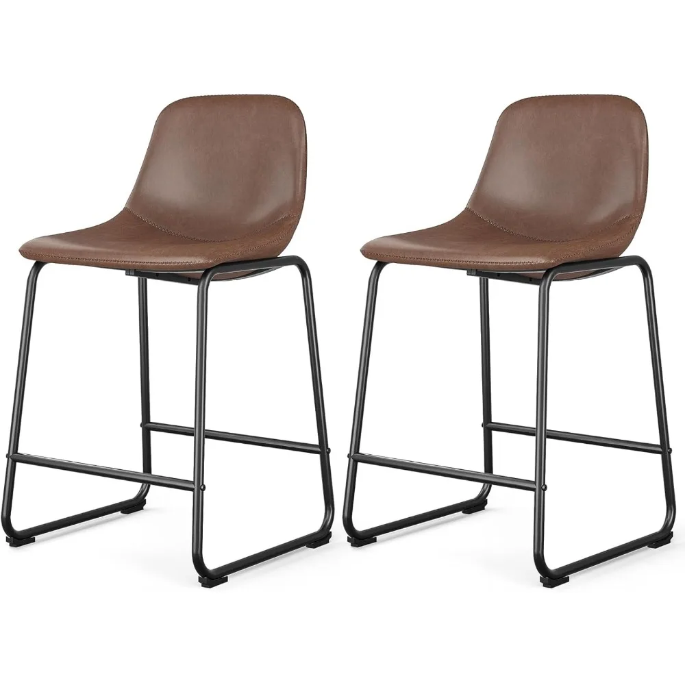 

Faux Leather Bar Stools Set of 2, Industrial Pub Barstools with Back and Footrest, Modern Armless Bar Height Stool