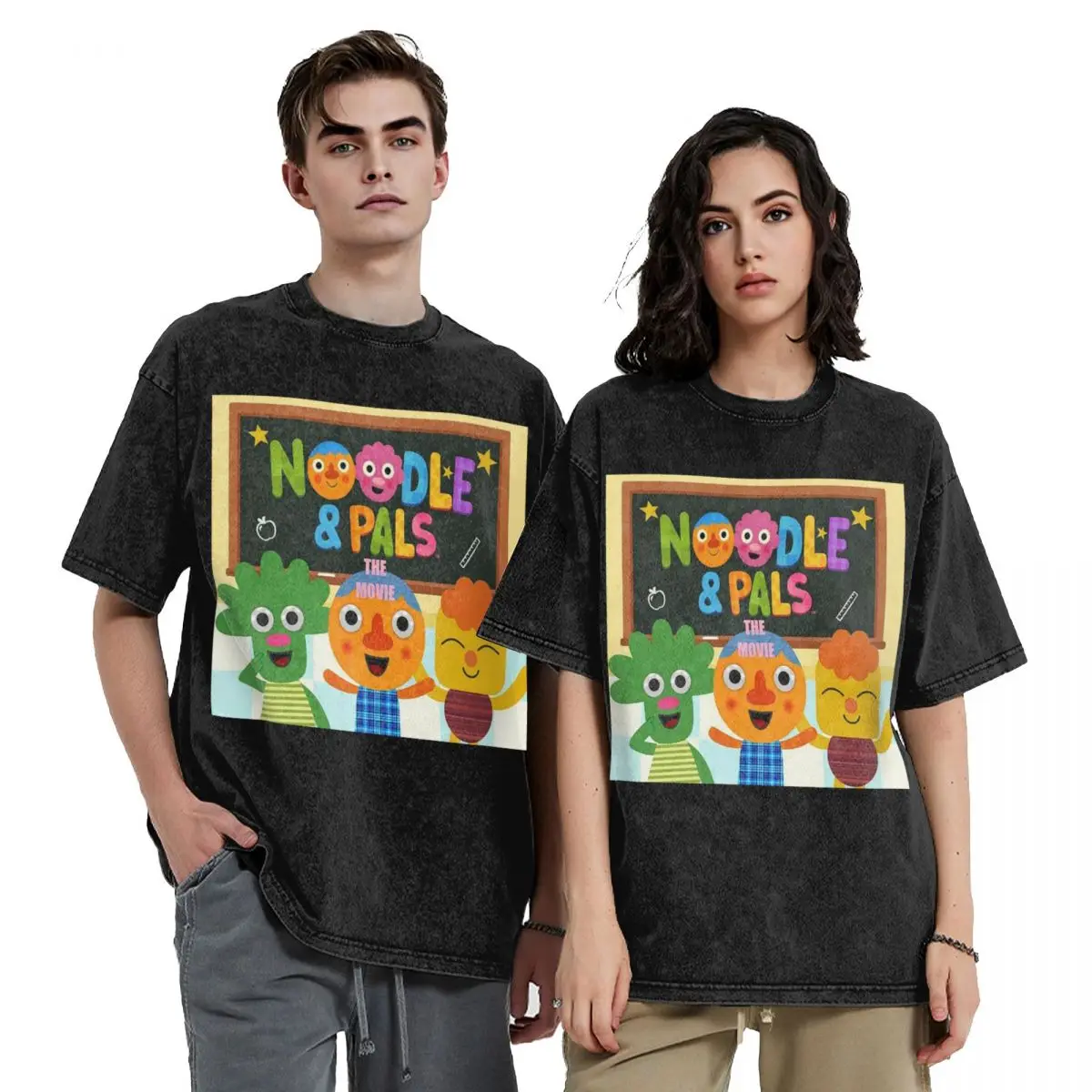 Noodle And Pals Micro Super Simple Cool  Hip Hop Short Sleeve T-Shirts Washed Tops Tees Streetwear T Shirt Vintage for Men Women