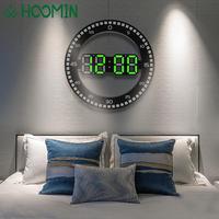 LED Wall Clock for Living Room Home Decoration Alarm with Calendar T emperature T hermometer Silent 3D Digital Circular Luminous