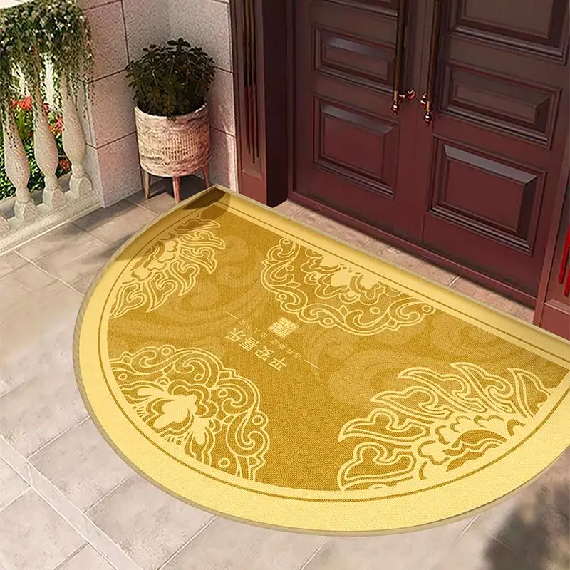 

Gold Yellow Chinese Sle Semi-Circular Entrance Door Mat Anti-Slip Wear-Resistant Indoor Outdoor Carpet Home Decor Rug