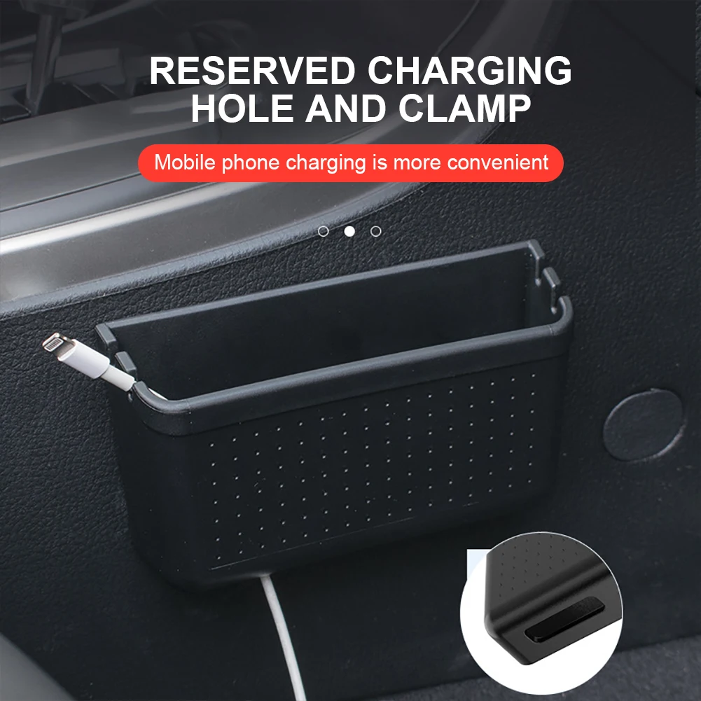 Universal Car Mobile Phone Holder Adhesive Black Car Interior Storage Box with Reversed Charging Port For Card Cell Phone